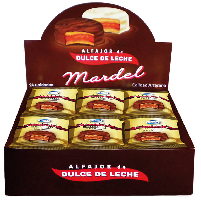 [OM-1072] Alfajor negro / Gebäck mit Milchkaramellcreme u. dunkler Schokolade - Mardel, 24 x 50g Display