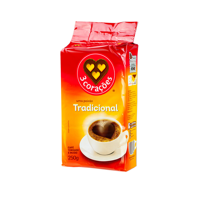 Café tradicional / brasil. Premium-Kaffee, gemahlen - 3 CORAÇÕES, 250g