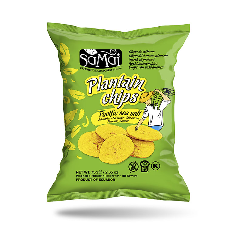 [OM-1078] Plantain Chips, pacific sea salt  / Kochbananen-Chips gesalzen - Samai, 75g