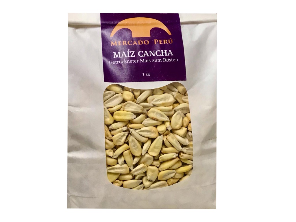 Maíz Cancha seco para tostar / Cancha-Mais zum Rösten (getrocknet) - Mercado Perú, 1 kg