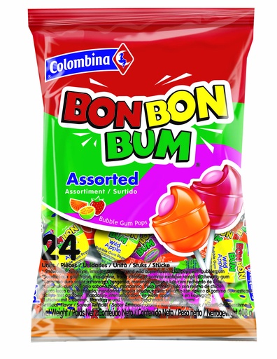 [OM-1313] Bon Bon Bum Surtido / Kolumbianische Lutscher Mischung mit Kaugummikern - Colombina, 408g/24Stk.
