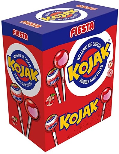 [OM-1678] Kojak Cherry /  Kolumbianische Lutscher mit Kaugummikern "Kojak" Kirsche - Fiesta, 100 x 15g Display